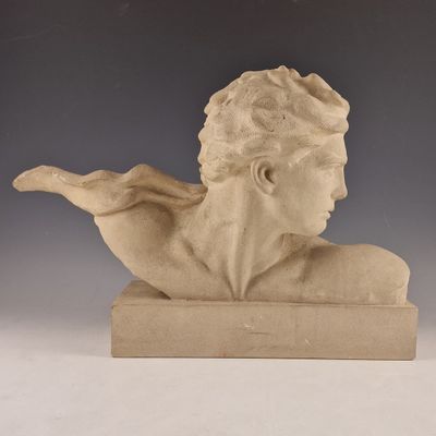 marble bust of a man with a hat on his head