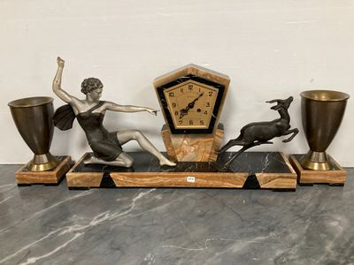 Garniture de cheminée en marbre et régule. - Photo 1