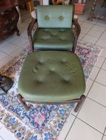 Fauteuil scandinave et son repose pied en teck et cuir vert … (photo 2)