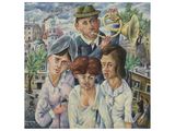 un tableau représentant un groupe de personnes debout ensemble