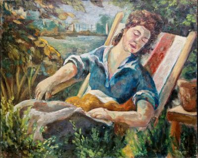 peinture d'une femme assise sur une chaise et lisant un livre