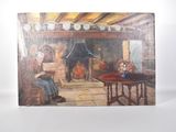 un tableau représentant un homme et une femme assis devant une cheminée