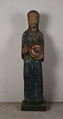 Saint personnage en résine, plâtre patiné