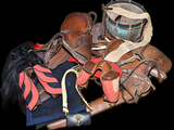 many different types of leather items on a black background