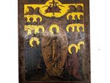 une vieille photo représentant un tableau où l'on voit un homme tenant une croix