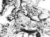 un dessin en noir et blanc représentant un groupe de personnes en train de se battre