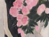 un tableau représentant un vase contenant des fleurs roses