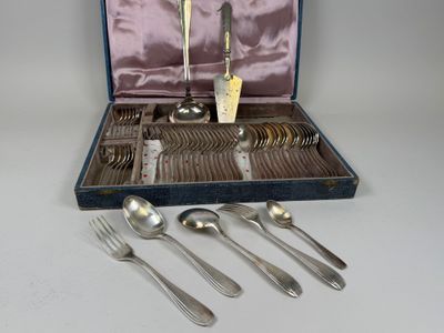 silverware in a case with spoons, forks, and spoons