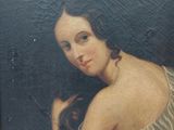 painting of a woman with a cat in her lap