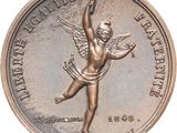 une image représentant une médaille d'argent sur laquelle figure un personnage ailé