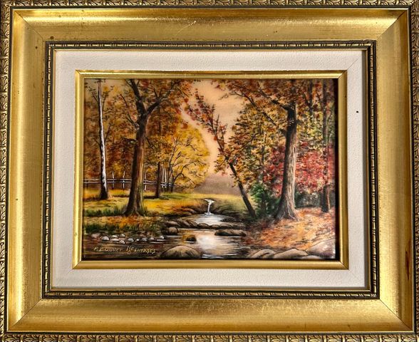 BONNET. Limoges. Email « rivière en sous-bois ». 12 x 17. Signé