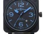bell & ross men ' s watch with black dial and grey rubber strap