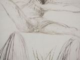 a drawing of a woman laying on the ground
