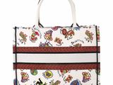 a white and red bag with a pattern on it