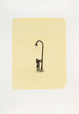 an image of a black and white drawing of a street light and a monkey