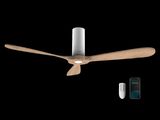 un gros plan d'un ventilateur de plafond avec une télécommande