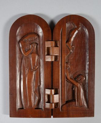 Elie PELLEGRIN (1914-2001) Diptyque en acajou sculpté figura…