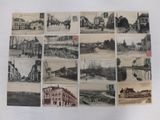 several old postcards of different buildings and buildings on a white surface