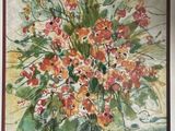 a painting of flowers in a vase on a table