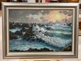 a picture of a painting on a easel in a room