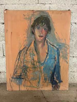 une image représentant un tableau d'un homme en chemise bleue