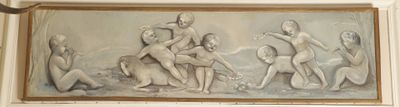 a picture of a painting of a group of people on a wall