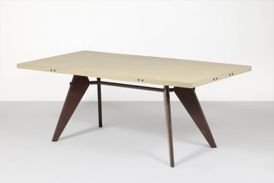 a close up of a table with a wooden base and two legs