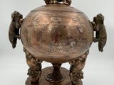 chinese bronze censer with birds and flowers on pedestal