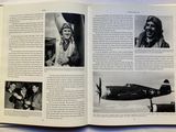an open book with pictures of people and a plane in it