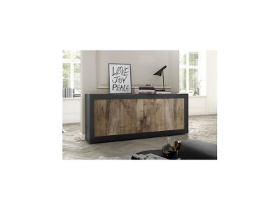 1 Buffet - Modèle BASICO - 4 portes - Blanc décor chêne Pero…