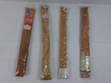 four pieces of wood are wrapped in plastic and ready to be used