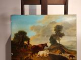 un tableau posé sur un chevalet, représentant des animaux