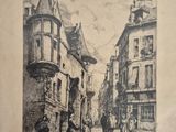 dessin représentant une scène de rue avec une calèche au milieu de la rue