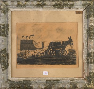 an old picture of a horse drawn carriage with a man in it