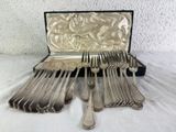 a lot of silverware in a case on a table