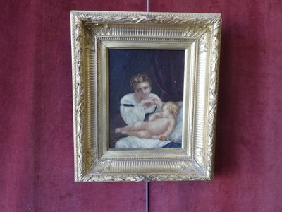 PAILLET Madeleine , huile sur toile , Mère et enfant endormi…