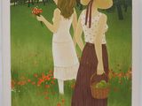 tableau représentant deux femmes dans un champ de fleurs, avec un panier de fleurs