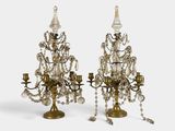 paire de candélabres anciens en laiton et cristal
