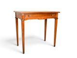 a small wooden table with a drawer on top of it