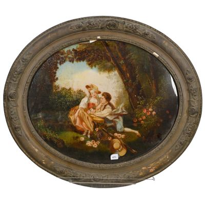 FIXE sous verre représentant une scène galante.