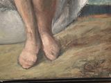 a painting of a woman ' s legs and feet on a table