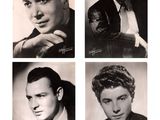several black and white photos of a man in a suit and tie