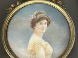 a picture of a painting of a woman in a white dress