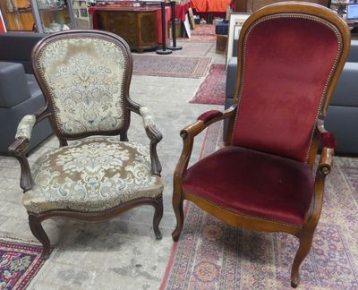 pair of antique chairs with upholstered upholstered arms