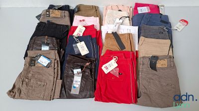 a lot of pants that are on a table