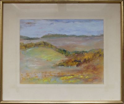 REVILLIOD, "Les vallons", gouache, signée au dos, 32x42cm