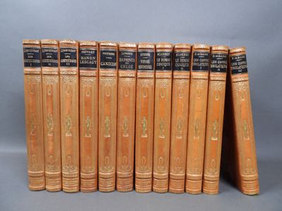 a set of six books on a gray background