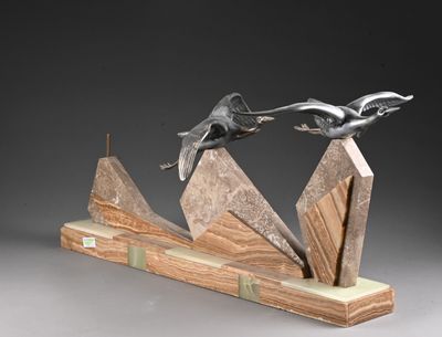 Irénée ROCHARD (1906-1984) Vol de grues, régule et marbre H.