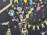 tableau représentant un chapiteau de cirque avec des ballons et un clown au sommet