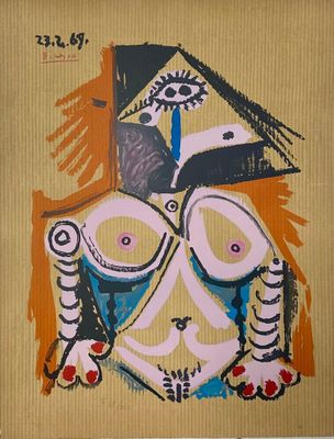 an image of a painting of a woman with a hat on her head